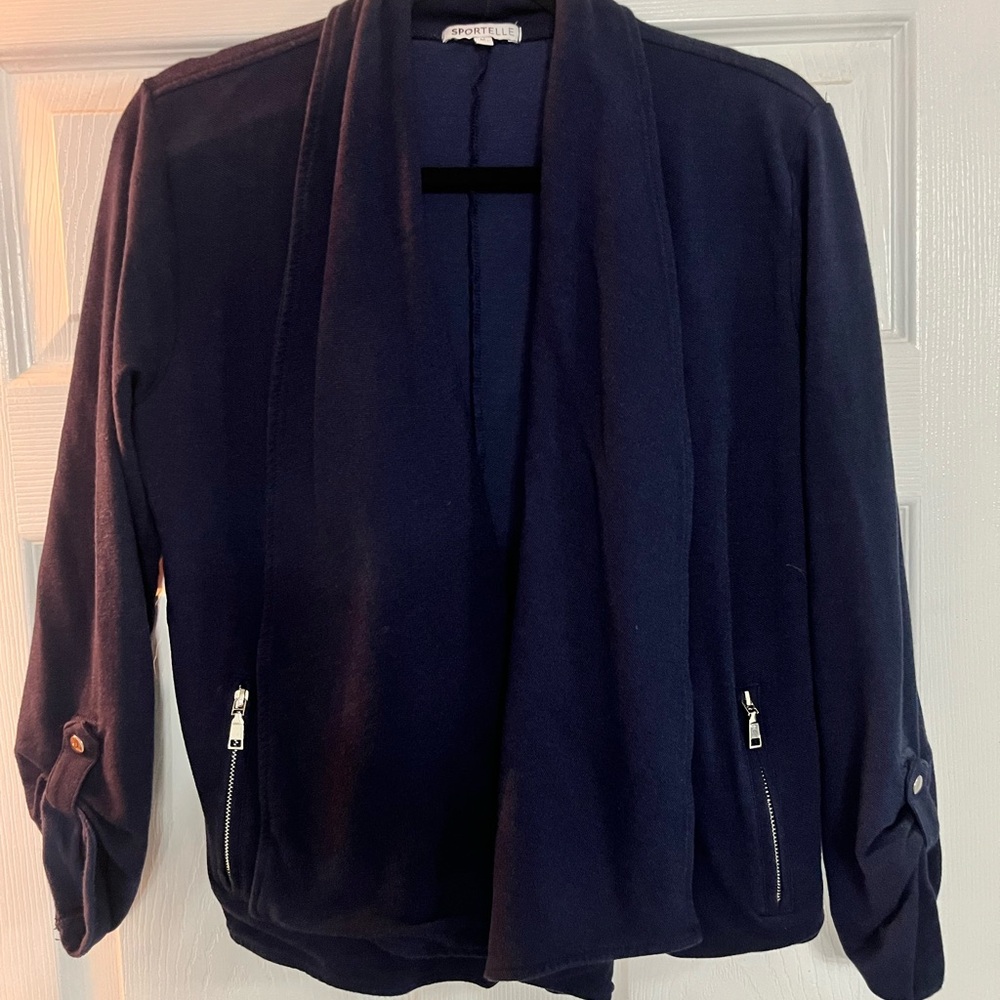 Sportelle Dark Blue Blazer with Zipper Accents